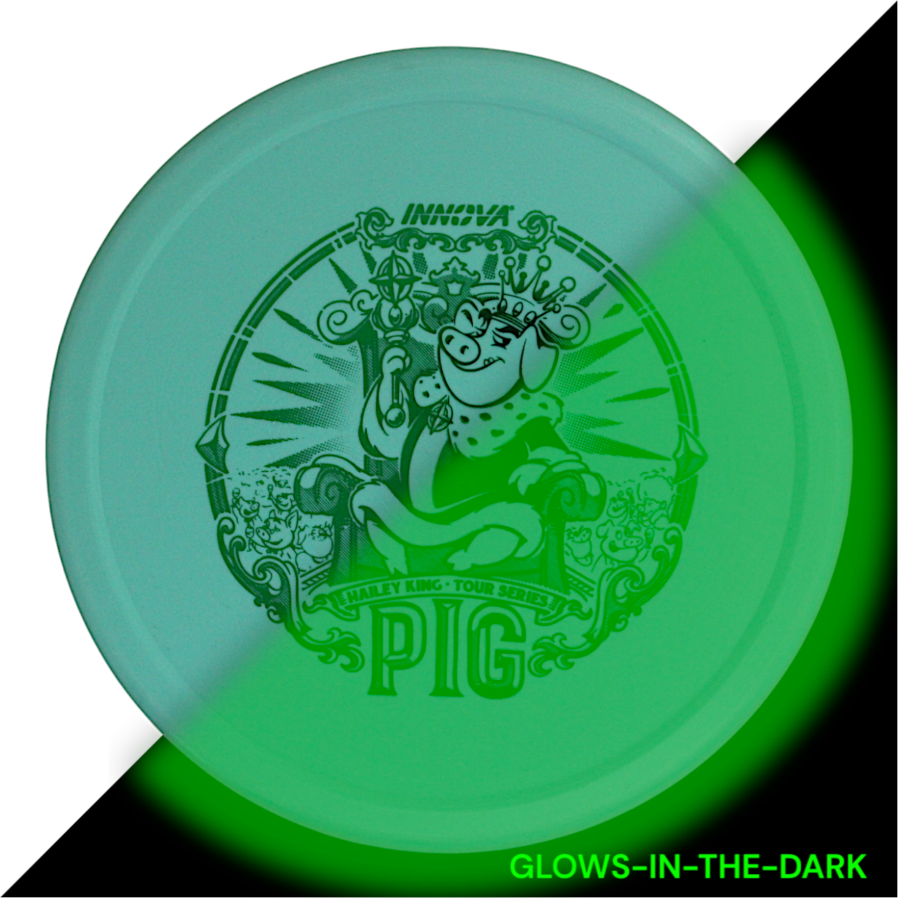 Pig Proto Glow Pro (Hailey King 2024 Tour Series) INNOVA DISC GOLF CANADA Pig Pro Putter Cold Comfort Hot Weather Control Retained Increased Stability Medium Glide Smooth Release Glow