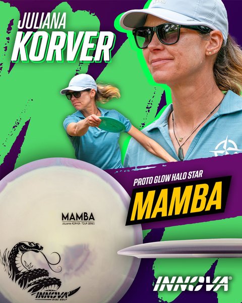 Mamba Proto Glow Halo Star (Juliana Korver 2025 Tour Series) Superior grip Good durability Consistent flight path Suitable for all skill levels Good for distance and control Versatile for different shots glows in Dark