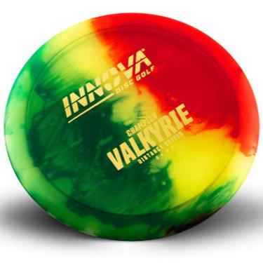 Innova Disc Golf Canada Champion I-Dye Valkyrie Distance Driver Grippy feel Good durability Flexible in cooler conditions Great for distance and control Maintains stability over time Comfortable for grip Straight shots