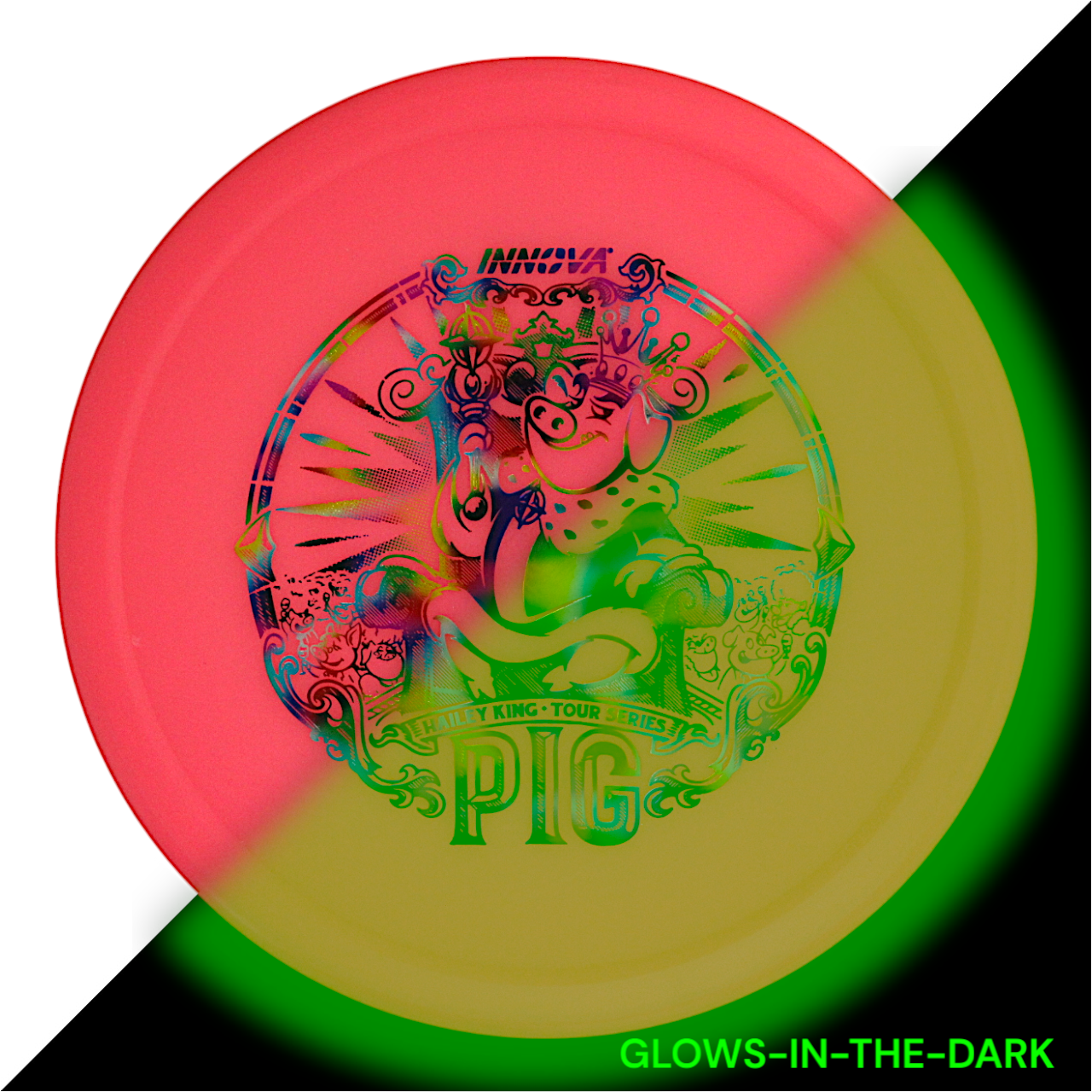 Pig Proto Glow Pro (Hailey King 2024 Tour Series) INNOVA DISC GOLF CANADA	Pig	Pro	Putter	Cold Comfort	Hot Weather	Control Retained	Increased Stability	Medium Glide	Smooth Release Glow

