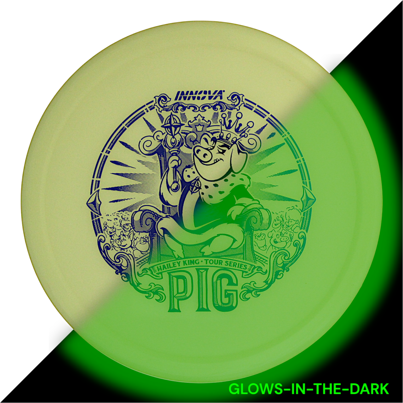 Pig Proto Glow Pro (Hailey King 2024 Tour Series) INNOVA DISC GOLF CANADA	Pig	Pro	Putter	Cold Comfort	Hot Weather	Control Retained	Increased Stability	Medium Glide	Smooth Release Glow

