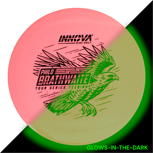 Teebird Proto Glow Star (Philo Brathwaite 2024 Tour Series) Teebird  Glow	Fairway Driver	Glows in the dark	Charges in sunlight	Good grip for night rounds	Maintains durability of premium plastics	Provides visibility at night	Can be used in various conditions