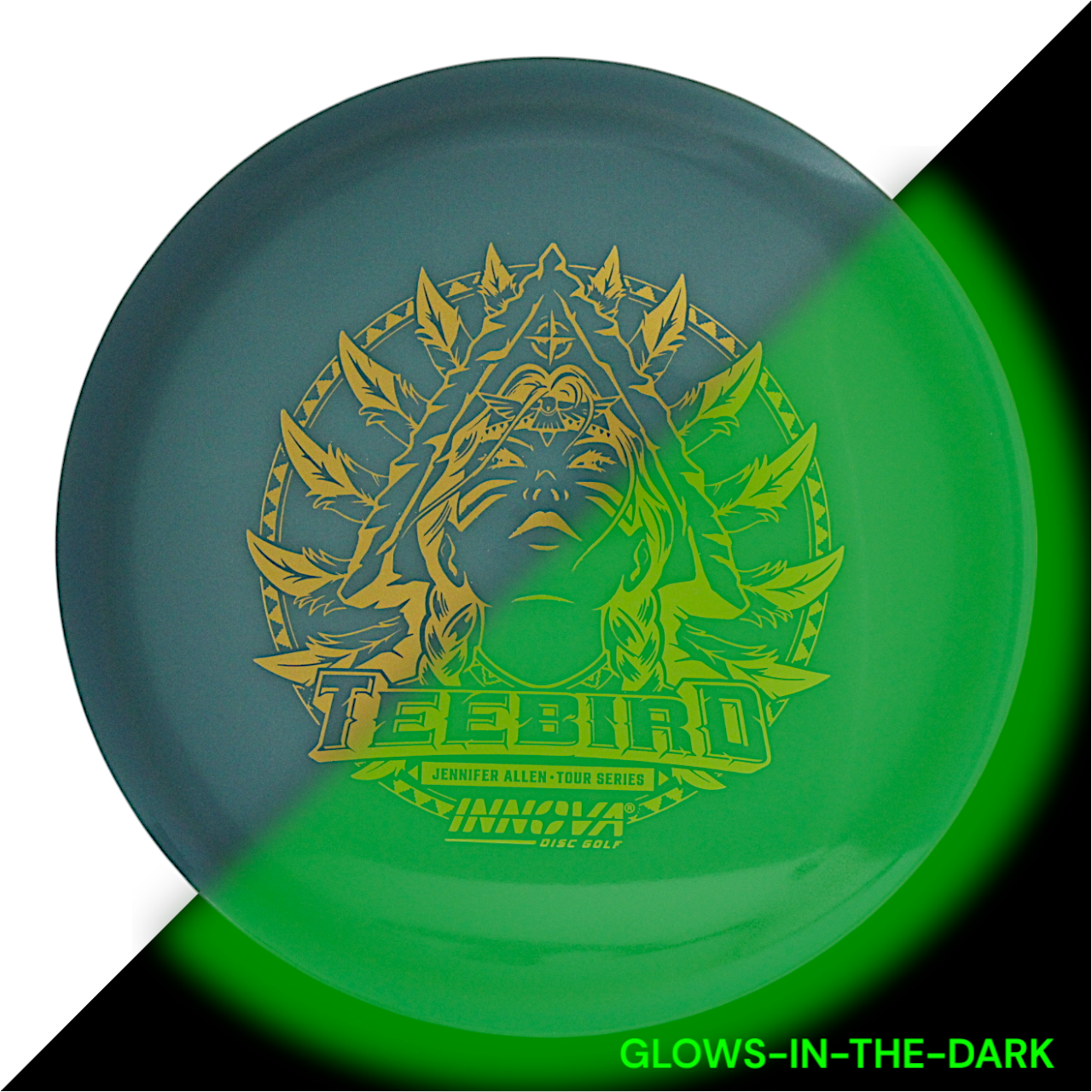 Teebird Proto Glow Champion (Jen Allen 2024 Tour Series) Glow	Fairway Driver	Glows in the dark	Charges in sunlight	Good grip for night rounds	Maintains durability of premium plastics	Provides visibility at night	Can be used in various conditions
