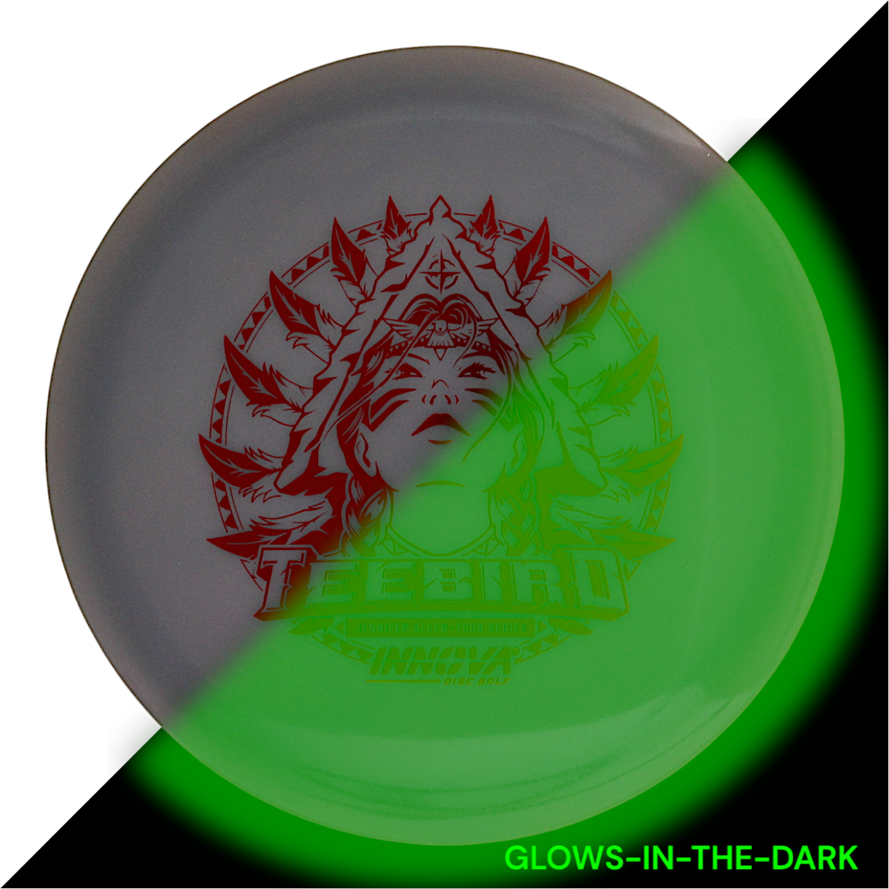 Teebird Proto Glow Champion (Jen Allen 2024 Tour Series) Glow	Fairway Driver	Glows in the dark	Charges in sunlight	Good grip for night rounds	Maintains durability of premium plastics	Provides visibility at night	Can be used in various conditions
