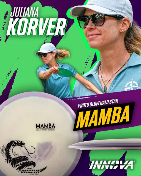 Mamba Proto Glow Halo Star (Juliana Korver 2025 Tour Series) Superior grip	Good durability	Consistent flight path	Suitable for all skill levels	Good for distance and control	Versatile for different shots glows in Dark
