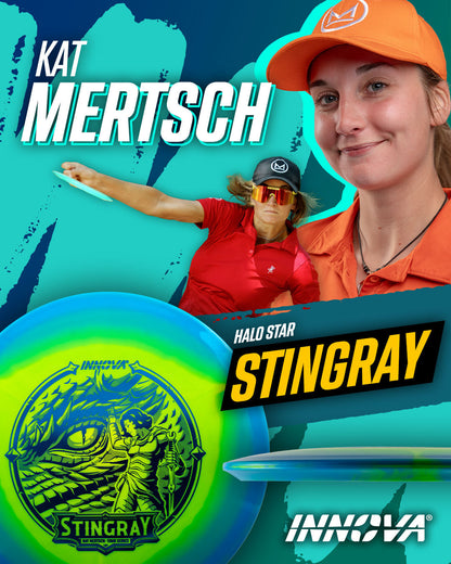 Innova Disc Golf Canada  Champion Stingray Halo Star (Kat Mertsch 2025 Tour Series)  Superior grip	Good durability	Consistent flight path	Suitable for all skill levels	Good for distance and control	Versatile for different shots understable great for roller shots good glide 
