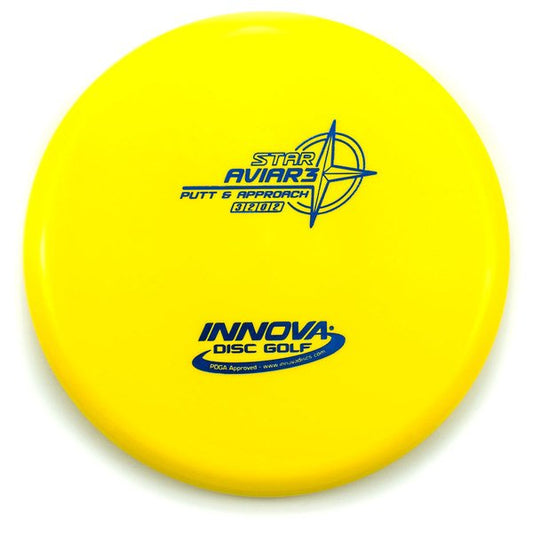 Innova Disc Golf Canada Star Aviar3 Putt & Approach Disc INNOVA DISC GOLF CANADA
PUTT AND APPROACH
STABLE PUTTER
BC ONTARIO
BASE 
SPIN PUTTS
ONE DISC ROUNDS
Grippy feel	Great durability	Flexible in cooler conditions	Great for distance and control	Maintains stability over time	Comfortable for grip
