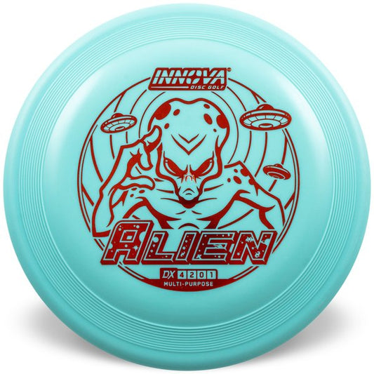 Innova Disc Golf Canada DX Alien
Grippy feel	Good durability	Flexible in cooler conditions	Great for distance and control	Maintains stability over time	Comfortable for grip
