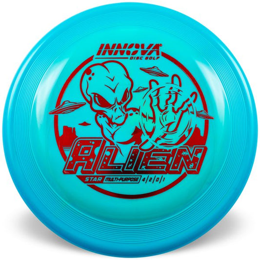 Innova Disc Golf Canada Star Alien INNOVA DISC GOLF CANADA
PUTT AND APPROACH
STABLE PUTTER
BC ONTARIO
BASE 
SPIN PUTTS
ONE DISC ROUNDS
Grippy feel	Good durability	Flexible in cooler conditions	Great for distance and control	Maintains stability over time	Comfortable for grip
