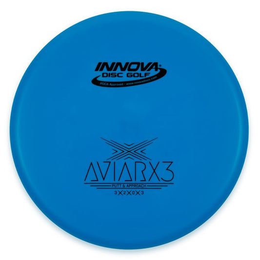 Innova Disc Golf Canada Champion AviarX3 Aviar X3 Innova Disc Golf Canada AviarX3 Putt & Approach Disc INNOVA DISC GOLF CANADA
PUTT AND APPROACH
STABLE PUTTER
BC ONTARIO
SPIN PUTTS
ONE DISC ROUNDS
Grippy feel	Great durability	Flexible in cooler conditions	Great for distance and control	Maintains stability over time	Comfortable for grip
