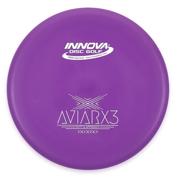 Innova Disc Golf Canada Champion AviarX3 Aviar X3 Innova Disc Golf Canada AviarX3 Putt & Approach Disc INNOVA DISC GOLF CANADA
PUTT AND APPROACH
STABLE PUTTER
BC ONTARIO
SPIN PUTTS
ONE DISC ROUNDS
Grippy feel	Great durability	Flexible in cooler conditions	Great for distance and control	Maintains stability over time	Comfortable for grip
