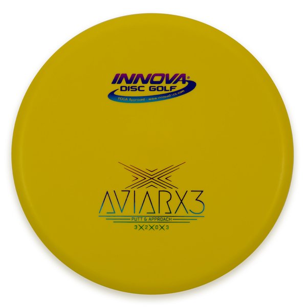 Innova Disc Golf Canada Champion AviarX3 Aviar X3 Innova Disc Golf Canada AviarX3 Putt & Approach Disc INNOVA DISC GOLF CANADA
PUTT AND APPROACH
STABLE PUTTER
BC ONTARIO
SPIN PUTTS
ONE DISC ROUNDS
Grippy feel	Great durability	Flexible in cooler conditions	Great for distance and control	Maintains stability over time	Comfortable for grip
