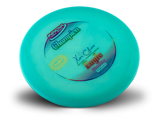 Innova Disc Golf Canada Champion Glow Eagle Innova Disc Golf Canada Champion Eagle INNOVA DISC GOLF CANADA	Eagle	Fairway Driver	Flexible	Premium feel	Increased Control	Good for Windy Conditions	Versatile	Weather Resistant Durable
glows in dark