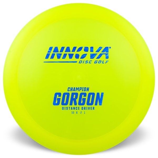 Champion	INNOVA DISC GOLF CANADA	Gorgon	Distance Driver	Firm grip	High durability	Stable flight path	Premium pricing	Resistant to scratches	Ideal for advanced players	10 / 6 / -2 / 1	Most Durable
