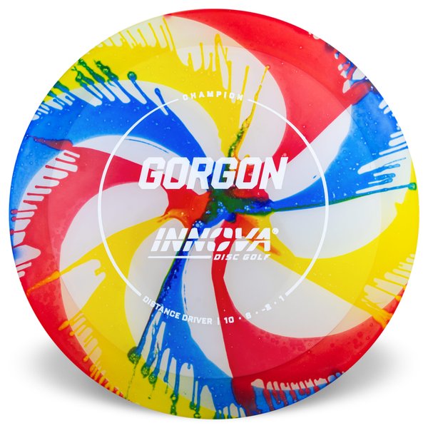 Champion	INNOVA DISC GOLF CANADA	Gorgon	Distance Driver	Firm grip	High durability	Stable flight path	Premium pricing	Resistant to scratches	Ideal for advanced players	10 / 6 / -2 / 1	Most Durable Dyed Vibrant Colours
