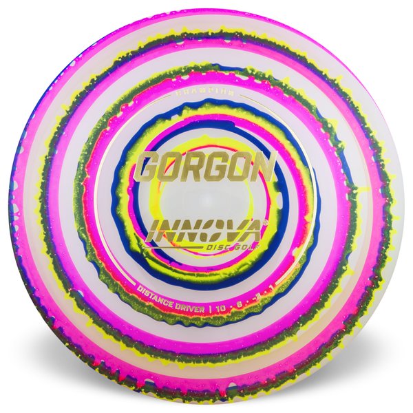 Champion	INNOVA DISC GOLF CANADA	Gorgon	Distance Driver	Firm grip	High durability	Stable flight path	Premium pricing	Resistant to scratches	Ideal for advanced players	10 / 6 / -2 / 1	Most Durable Dyed Vibrant Colours
