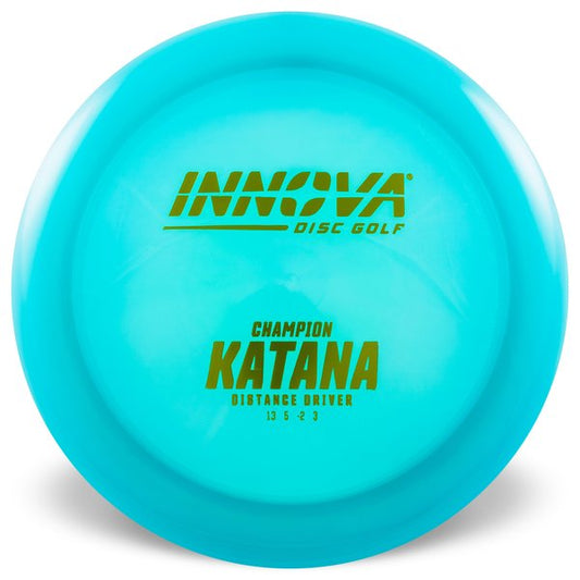 Innova Disc Golf Canada champion Katana Distance Driver 	Soft grip	great durability	Stable flight path		Resistant to scratches	Ideal for advanced players Flexible in cooler conditions	Great for distance and control	Maintains stability over time	Comfortable for grip  good Glide
