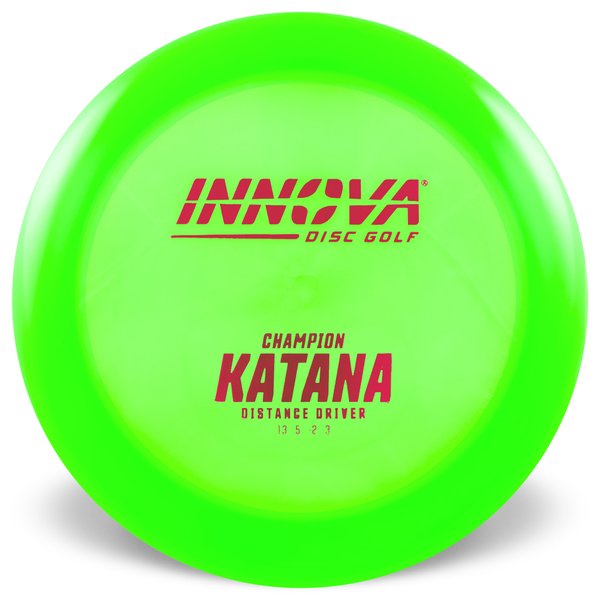 Innova Disc Golf Canada champion Katana Distance Driver 	Soft grip	great durability	Stable flight path		Resistant to scratches	Ideal for advanced players Flexible in cooler conditions	Great for distance and control	Maintains stability over time	Comfortable for grip  good Glide
