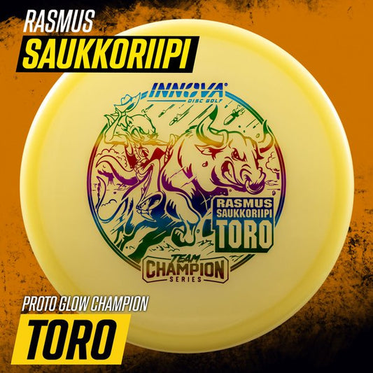 Toro Proto Glow Champion (Rasmus Saukkoriipi 2025 Tour Series)  Mid-Range Disc Putter	Flexible	Premium feel	good Grip	Reliable Fade	Comfortable Feel	Controlled Turn grippy durable flat top
