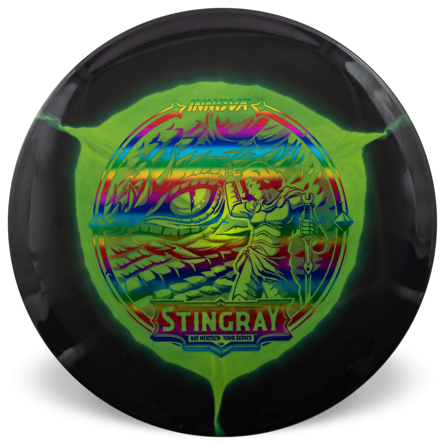 Innova Disc Golf Canada  Champion Stingray Halo Star (Kat Mertsch 2025 Tour Series)  Superior grip	Good durability	Consistent flight path	Suitable for all skill levels	Good for distance and control	Versatile for different shots understable great for roller shots good glide 
